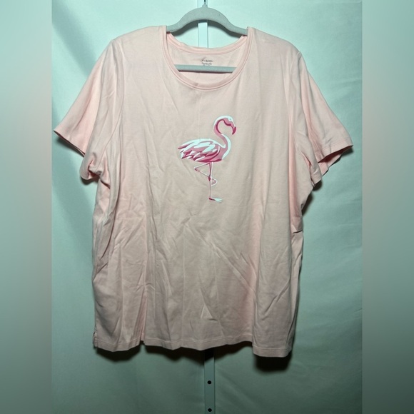 Kim Rogers Perfectly Soft Light Pink Short Sleeve Flamingo Women’s Top - Picture 1 of 5
